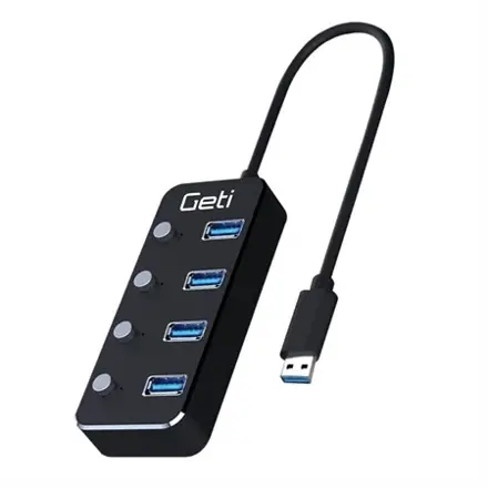 Rozbočovač GETI 4xUSB-A 3.0 so spínačom GUH4AS