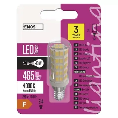 LED žiarovka E14 4,5W (=40W) NW JC A++