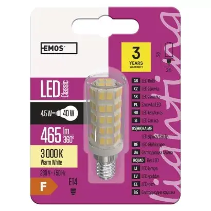 LED žiarovka E14 4,5W (=40W) WW JC A++