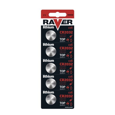 RAVER líthiová gombíková batéria CR2032 5BL/1ks